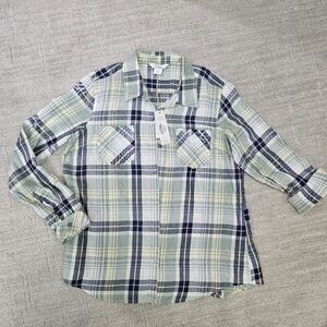 Womens Green Plaid Shirt 100% Cotton